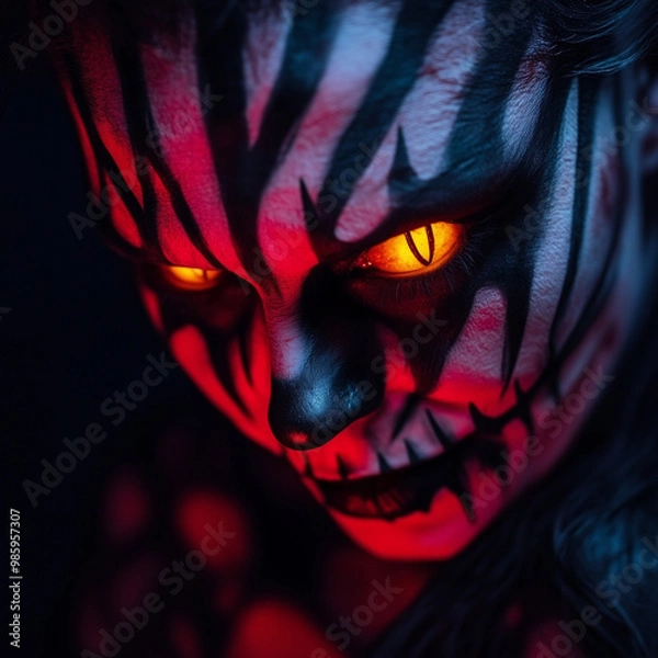 Fototapeta  A group of children playing for tricks running from the door of a house during Halloween