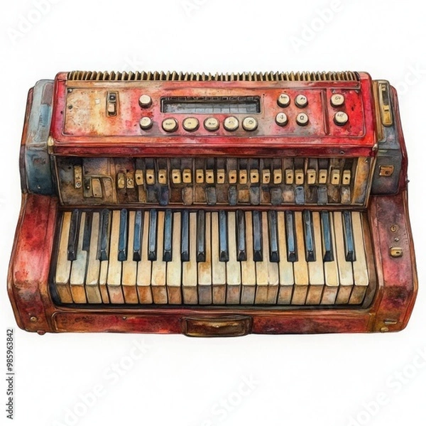 Fototapeta Vintage Accordion with Worn Keys and Rustic Appeal