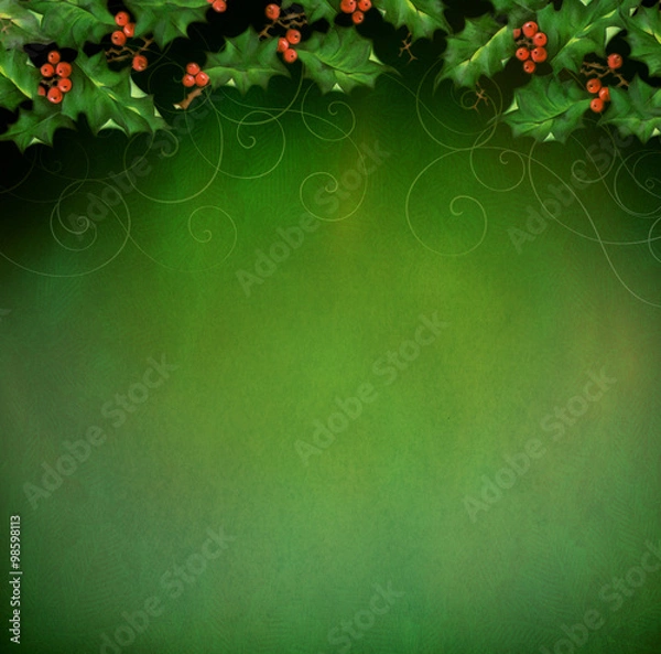 Obraz Christmas Holly Background with room for copy space.