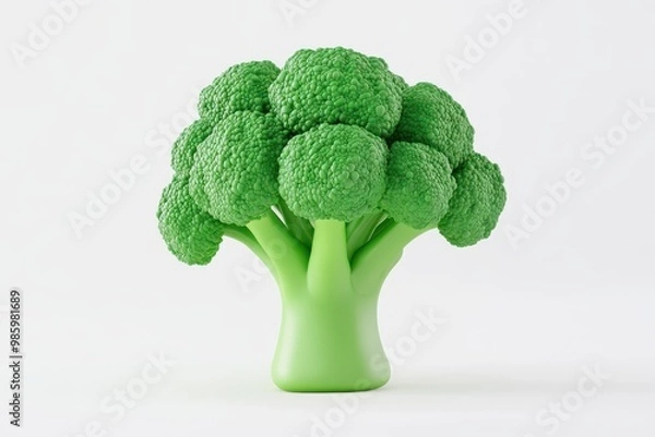 Fototapeta 3D broccoli graphic on white background ideal for UI UX Colorful realistic icon of broccoli in a cartoon minimalist design Food illustration