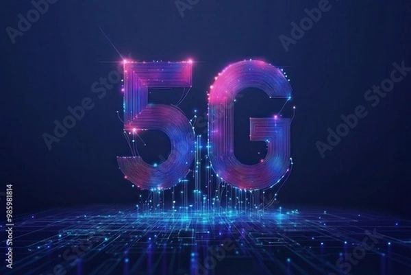 Fototapeta 5G wireless tech Fifth gen mobile internet 5G design and background Fast internet communication concept Vector