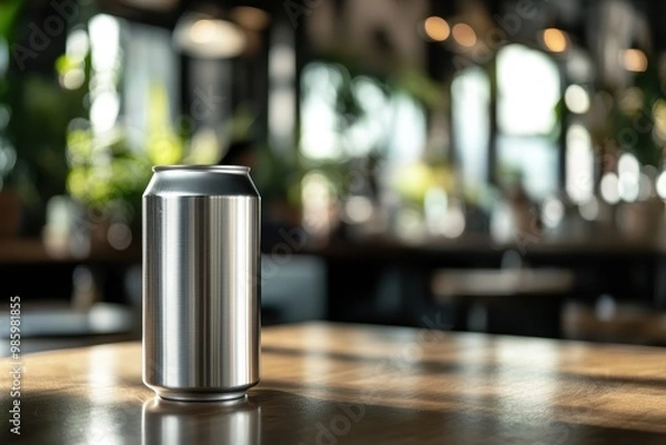 Fototapeta 500 ml aluminum drink can on the edge of a table Hero shot
