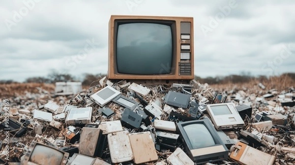 Fototapeta Old Televisions and Electronics Waste in Landfill