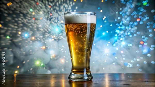 Fototapeta Glass of beer on the table with foam and bubbles
