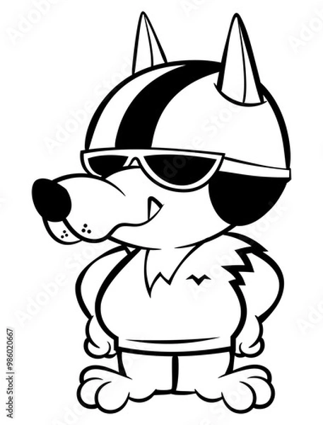 Fototapeta Cute Beagle Dog cartoon characters wearing helmet, sunglasses, and jeans jacket. Get ready to riding with motorcycle. Best for outline, logo, and mascot for motorcycle biker club