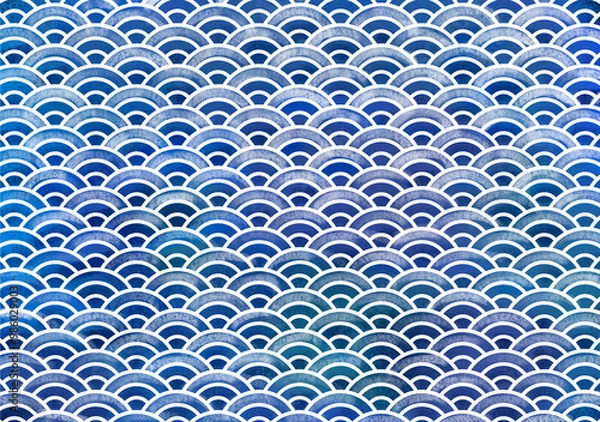 Fototapeta 日本文様の和柄「青海波」水彩風