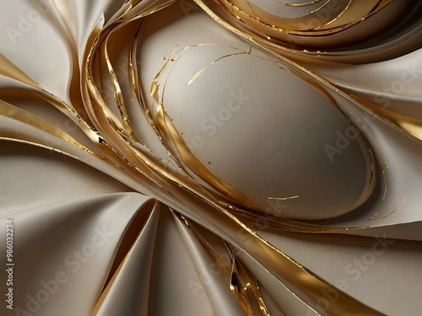 Fototapeta Ribbon-like fluid shapes with gold accents, creating luxury.