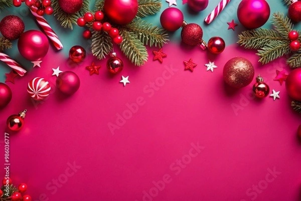 Fototapeta Christmas background with Christmas balls elements and decoration