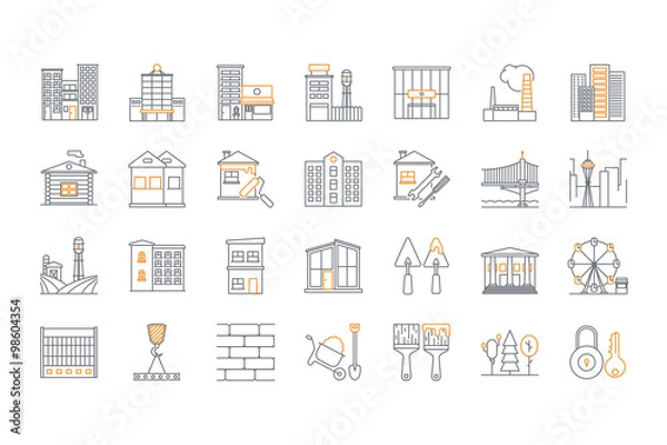 Obraz  Set of line building icons. Stock vector.