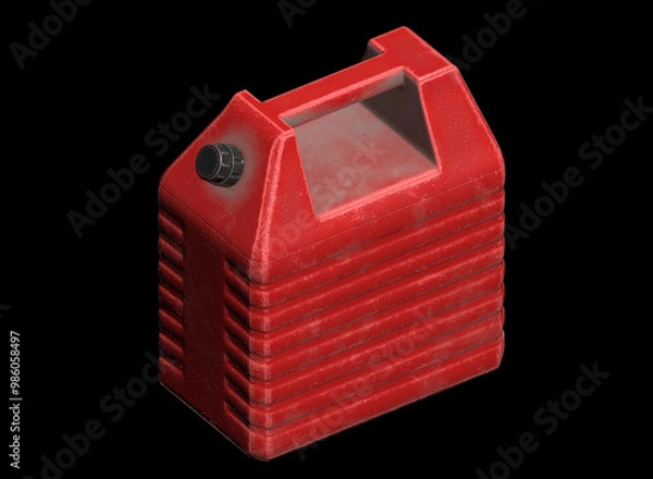 Fototapeta Red plastic gas canister isolated 3d render illustration in ortogonal view