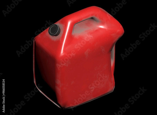 Fototapeta Red plastic gas canister isolated 3d render illustration in ortogonal view
