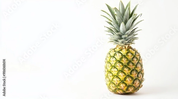 Fototapeta Fresh Pineapple on Solid White Background with Ample Copy Space, AI generated illustration