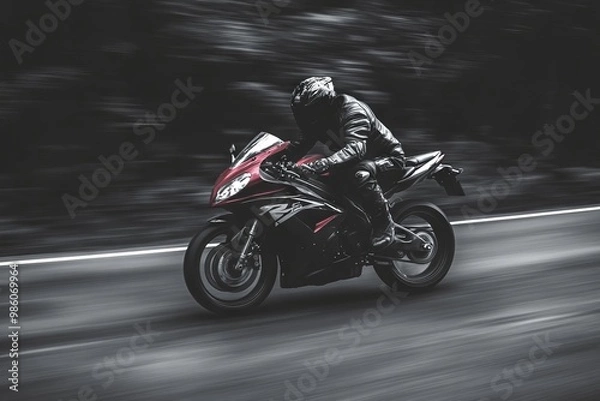 Fototapeta Fast Motorcycle Rider in Motion. AI generated illustration