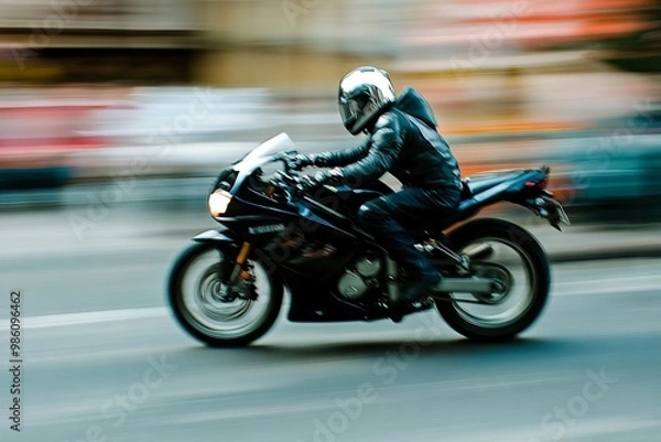 Fototapeta Fast Motorcycle Rider in Motion. AI generated illustration