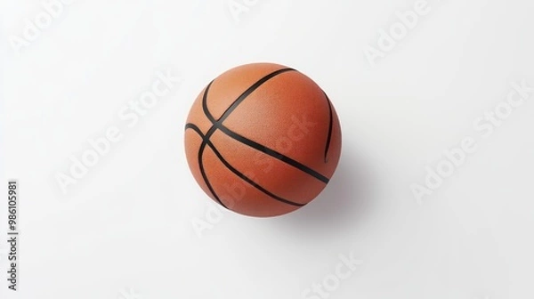 Fototapeta A close-up of a brown basketball with black lines on a white background.