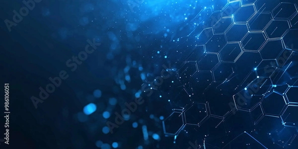 Obraz Blue technological background with hexagons and glowing lines on a dark blue background