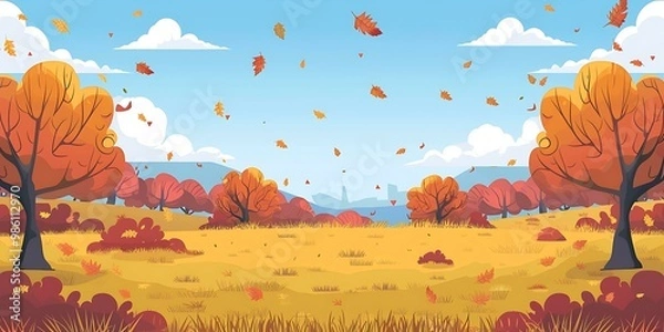 Obraz Autumn Landscape With Falling Leaves And Trees