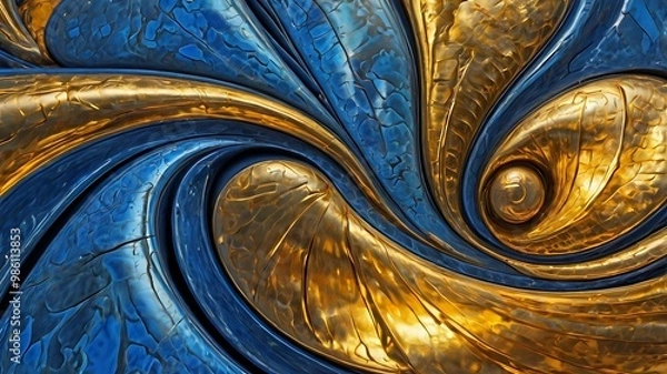 Obraz An abstract blend of blue and gold swirls, representing transformation and new opportunities