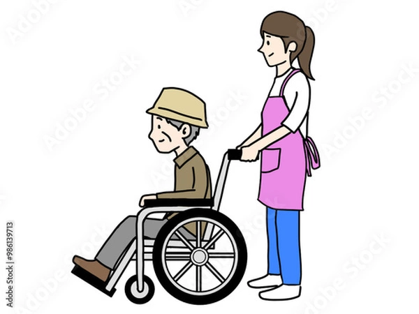 Obraz 車椅子を押す女性のイラスト②