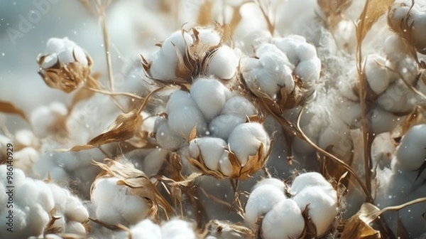 Obraz Cotton bolls textile. Generative AI