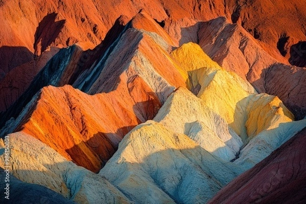 Fototapeta Nepalese landscape - mountain slopes and snowy peaks on the background. Beautiful simple AI generated image