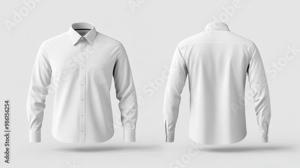Fototapeta White long sleeve shirt mockup with front and back view.