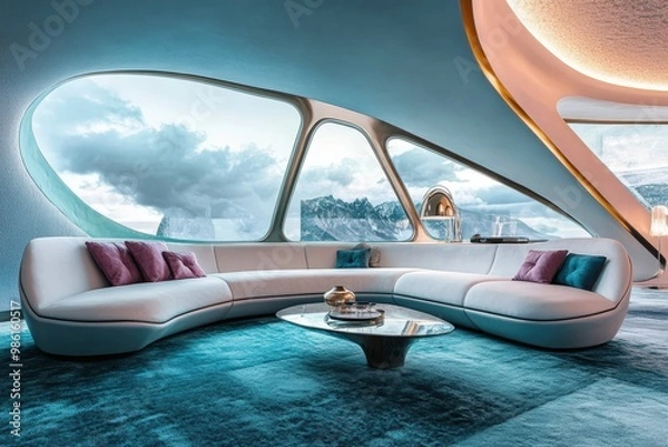 Fototapeta Industrial-style living room with exposed beams, modern furniture, and a rustic vibe.. Beautiful simple AI generated image