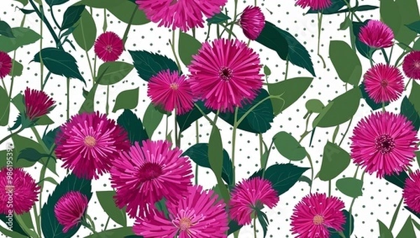 Obraz Magenta asters geometric dot seamless plain white background design
