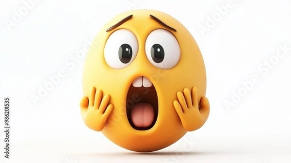 Obraz The emoji is surprised and scared, hiding part of its face with its hands.
