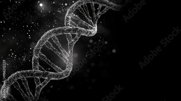 Fototapeta A close up of a DNA strand with a black background. The image is abstract and has a moody atmosphere