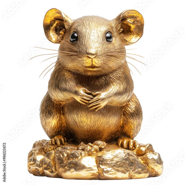 Fototapeta Golden Mouse Sculpture with Intricate Details on Display