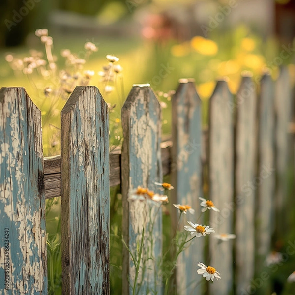 Fototapeta Close-up of a weathered wooden fence with noticeable texture and grain