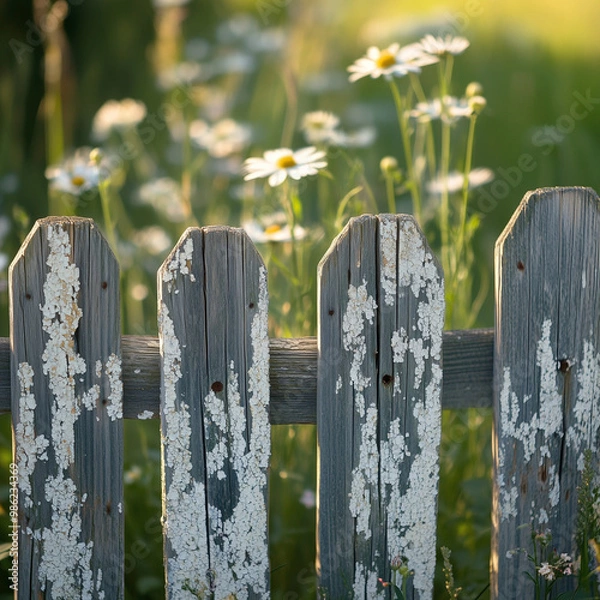 Obraz Close-up of a weathered wooden fence with noticeable texture and grain