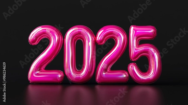 Obraz Number "2025" made of inflated pink plastic, black background: A Unique and Whimsical Visual Perfect for New Year’s Promotions, Celebrations, Events - Capturing Joy and Creativity for the New Year.