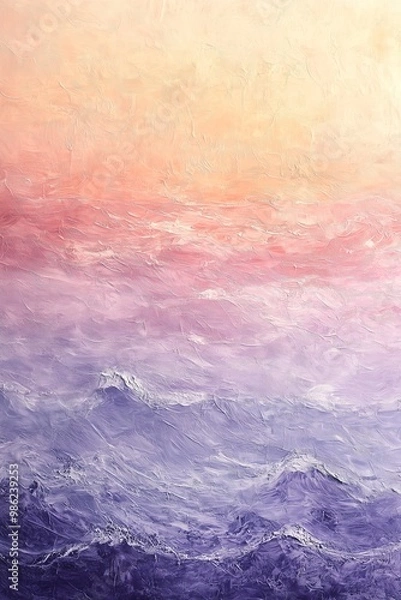 Fototapeta Dreamy Sunset Beach Ombre Background with Soft Waves and Pastel Hues in Impressionist Style