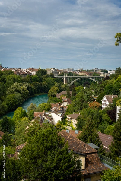 Obraz Scenic panoramic view of Bern old town seen from Rose Garden viewpoint. Bern, Switzerland, Aug. 2022