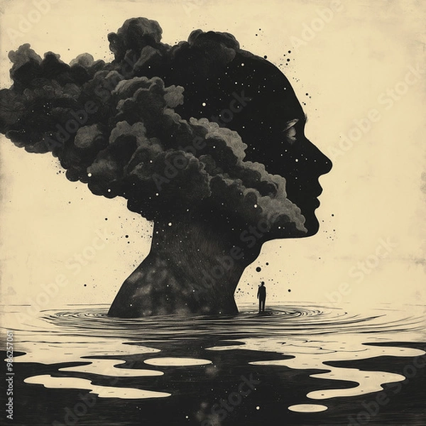 Obraz Illustrations representing depressed mind