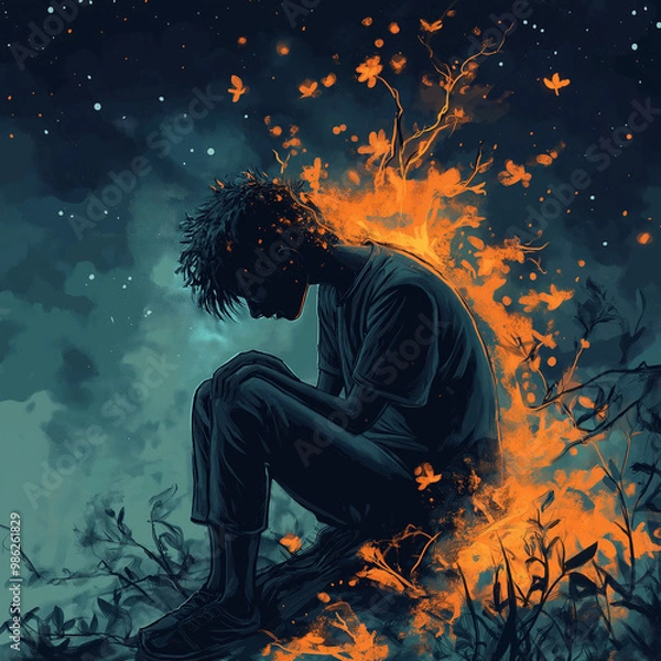 Obraz Illustrations representing depressed mind