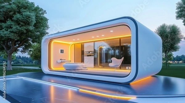 Obraz Innovative Eco Friendly Modular Home in Serene Outdoor Setting