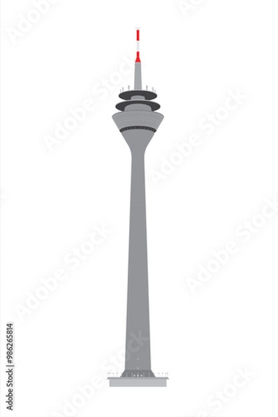 Fototapeta Line illustration of the Rheinturm tower building in the Rheinpark in Düsseldorf, Germany