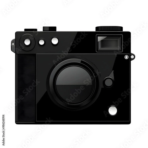 Fototapeta Black Classic Film Camera with a Lens and Controls Isolated on a Transparent Background