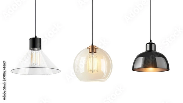 Obraz Set of four different types of light fixtures isolated on transparent background, PNG file