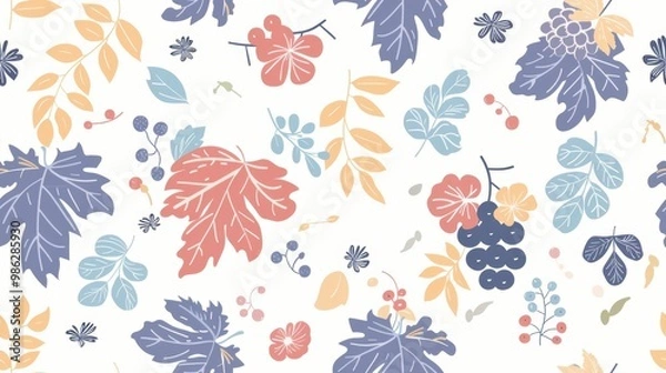 Fototapeta Seamless repetitive background pattern of grape and leaf for fabric design