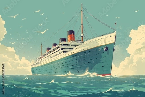 Fototapeta A large cruise ship is sailing in the ocean