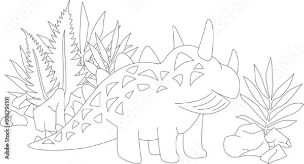 Fototapeta Vector line art with dinosaur. Coloring.