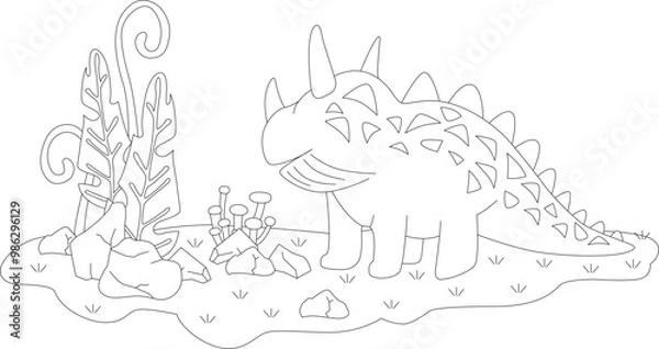 Fototapeta Vector line art with dinosaur. Coloring