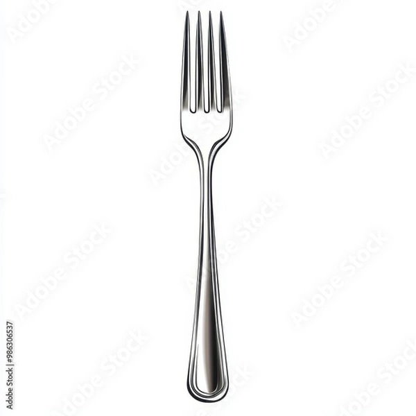 Fototapeta A sleek and elegant stainless steel fork, perfect for dining settings and culinary presentations, white background