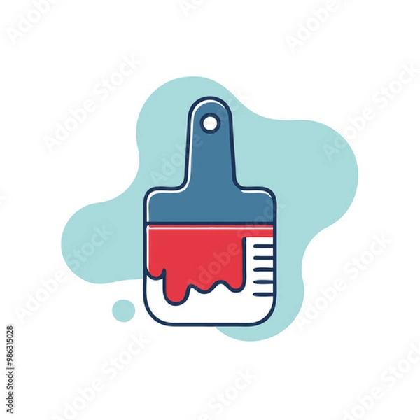 Fototapeta A paintbrush with red and white paint on it. The brush is being used to paint a wall