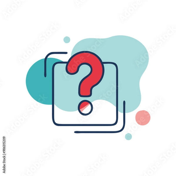 Fototapeta A red question mark is drawn on a blue square. The image has a playful and curious mood