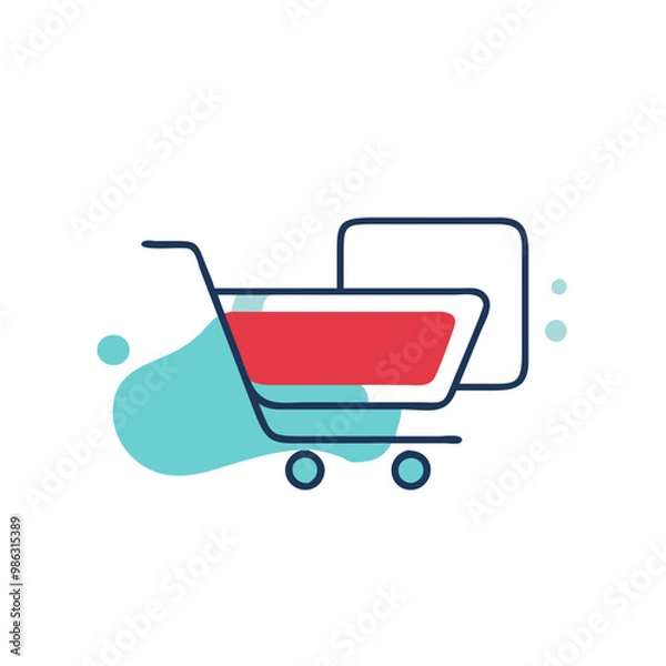 Fototapeta A shopping cart with a red box on top of it. The cart is blue and white